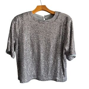 Silver Sequin Short Sleeve Blouse